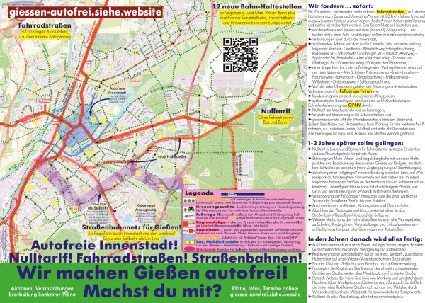 Karte mit Vorschläge zur Mobilität in Gießen bis 2025 (Variante mit RegioTram)