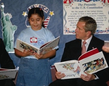 Bush mit Buch verkehrtherum