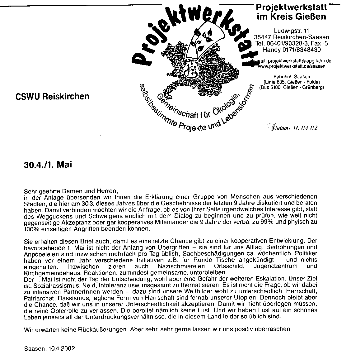 Brief an die Gemeinde
